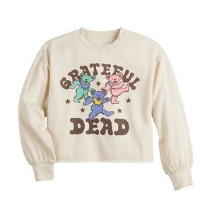 NWT Grateful Dead Dancing Bears Crew Neck Cream Crop Sweatshirt (10-12)